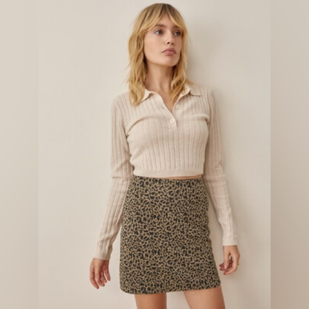 NWT, Reformation Suzie Skirt, Brown Cheetah, Size 0 - Picture 3 of 7